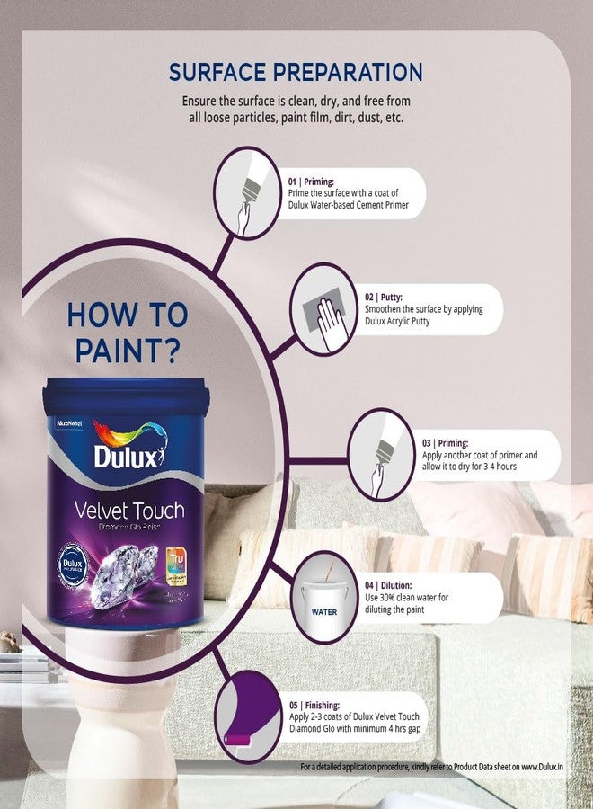 ديولكس دهان دولوكس دايموند جلو سوبر بريميوم الداخلي للجدران مع ضمان لمدة 6 سنوات | دهان قابل للغسل ومتين | ألوان غنية، كثيفة، وناعمة (1 لتر، أبيض) - Image 3